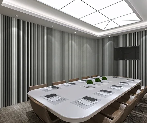 Pare slat wall panels in a boardroom