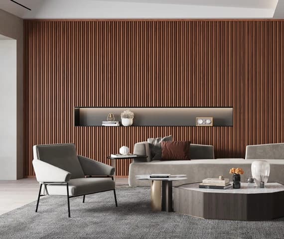 Pare slat wall panel in a living room