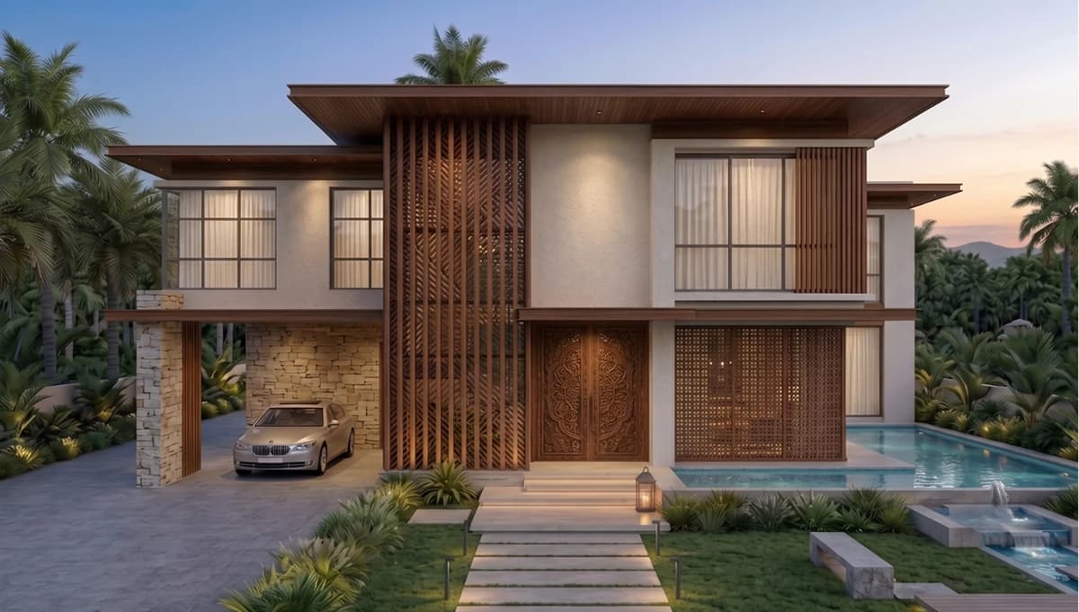 RelWood timber screens on a villa facade