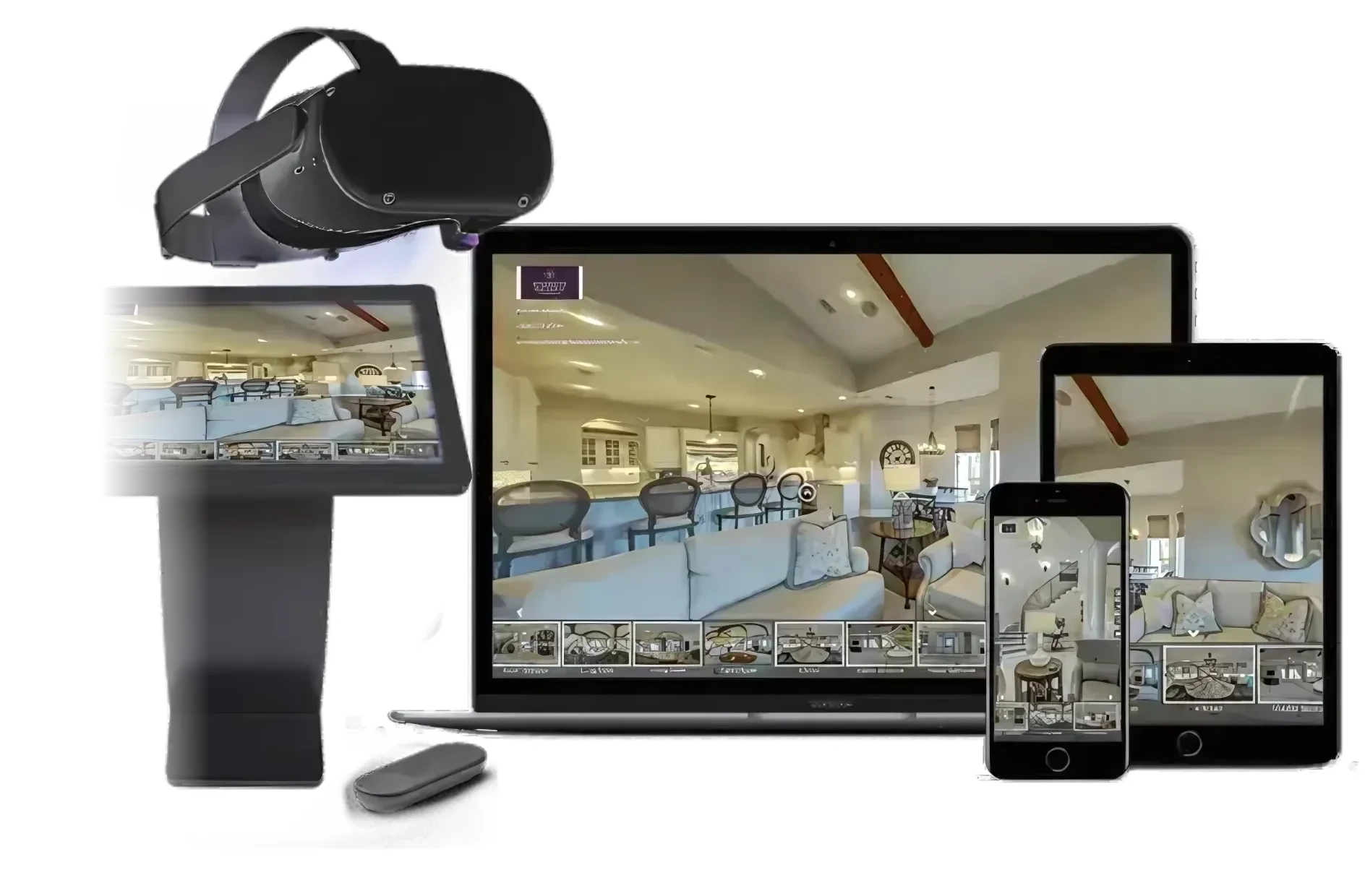 ImmersiView on a phone, tablet, laptop and sales-office kiosk