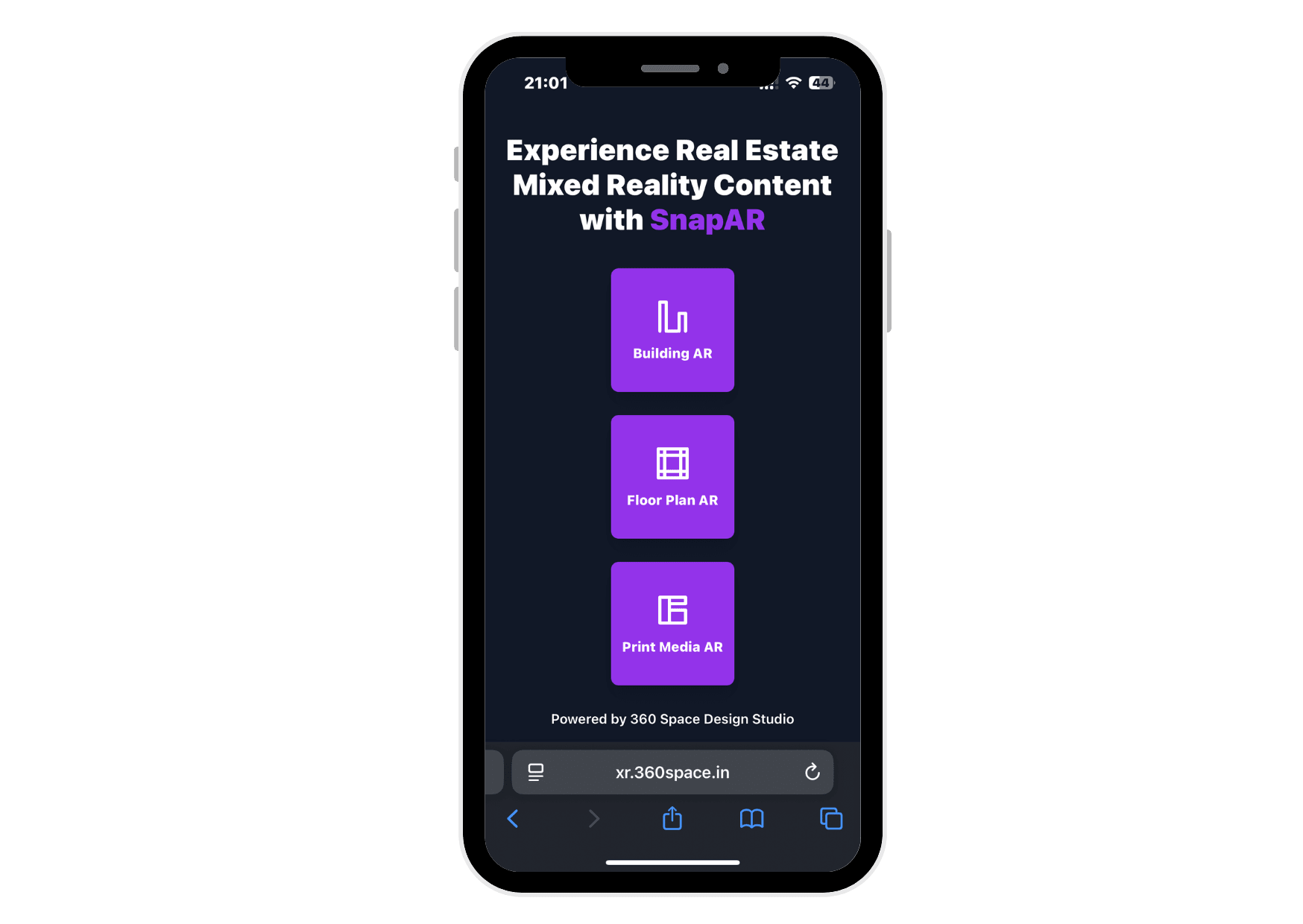 SnapAR launcher with Building AR, Floor Plan AR and Print Media AR